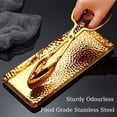 thumbnail image 3 of ABCISI Decorative Tray, Stainless Steel Serving Trays, Hammered Rectangular 9.8 x 4.3 Inch, Dessert Plates Reusable Fruit Stand for Living Room Kitchen Gold, 3 of 9