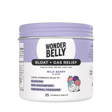 Wonderbelly Bloat and Gas Relief Chewable Tablets, Wild Berry Flavor, 125 mg, 35 Count