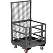 Heavy-Duty Forklift Safety Cage - 35.8x35.8 Inch Collapsible Platform, 1400lb Capacity with Locking Wheels & Drain Holes (Black)