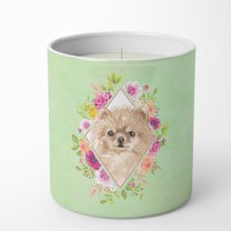 Carolines Treasures CK4379CDL Pomeranian Soy Candle 10 oz Decorative Gift Scented Soy Candles for Home Green Flowers 10