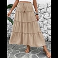 thumbnail image 4 of Falda Larga de Verano para Mujer, con Volantes, Corte A, Elástica, Cintura Alta, Plisada y , para Playa Caqui M, 4 of 10