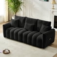 thumbnail image 2 of FFZ 80.7 inch Teddy Fabric Sofa with 3 Back Pillows and Cushions, Solid Wood Frame, Black, 2 of 13