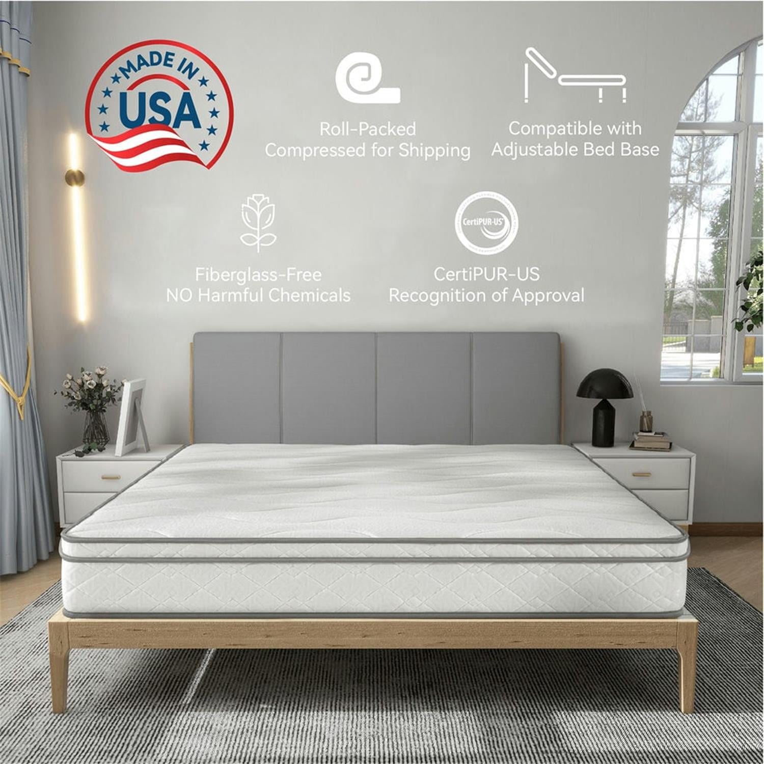 Demi Bonn Full Size Mattress, 12" Hybrid Mattress a Box with Gel Memory Foam and Pocket Coilsnerspring, Breathable and Durable Support, Made USA, CertiPUR-US Certified, White