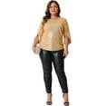 thumbnail image 3 of DARING DIVA Women's Plus Glitter 3/4 Sleeve Sparkle Sequin Blouse 1X Gold, 3 of 5