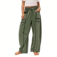 thumbnail image 2 of ZVAVZ Tween Girls Barrel Sweatpants Drawstring Wide Leg Lounge Pants Baggy Waist Contrast Patchwork Sweat Pants with Pockets Army Green,120, 2 of 6