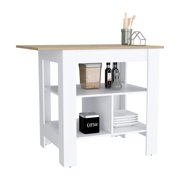 Kitchen Island Table, 35 High, White/, 3 Open Shelves - Spacious Work Area H Functional Countertop