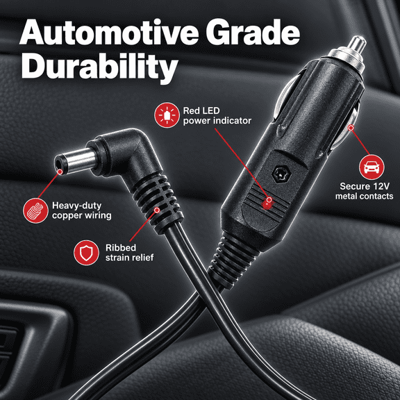 DGTKS 10' Straight Power Cord Compatible with Cobra Radar Detectors 10 Feet Long