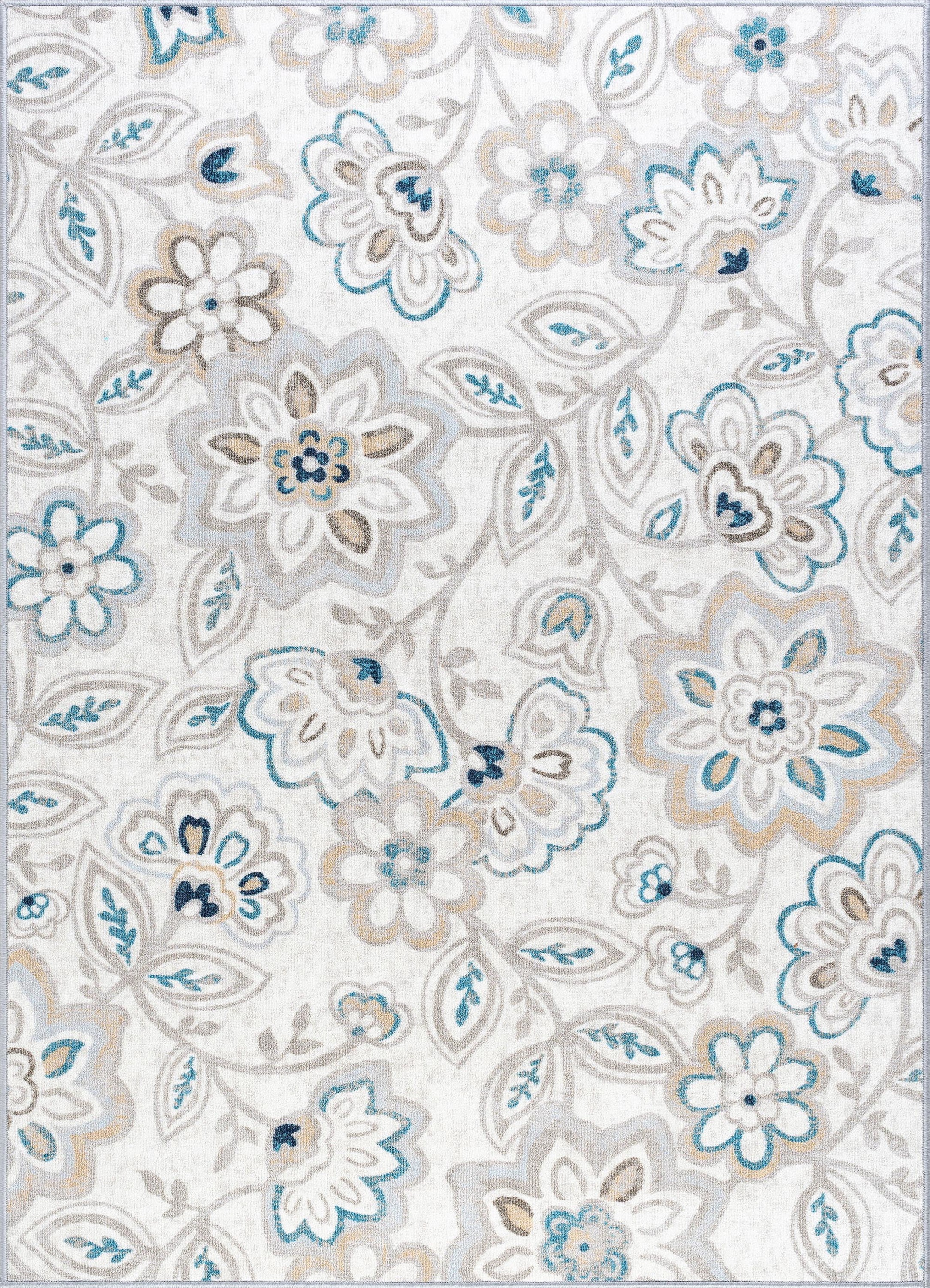 Transitional 4x6 Area Rug (3'11'' x 5'3'') Floral Cream, Gold Indoor Rectangle Easy to Clean