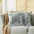 thumbnail image 3 of Blue Green Floral Pillow Covers 22x22 Set of 2 Spring Summer Navy Pink Flower Sage Leaves Block Print Decorative Throw Pillow Cases Outdoor Farmhouse Decoration for Sofa Couch Bed, 3 of 6