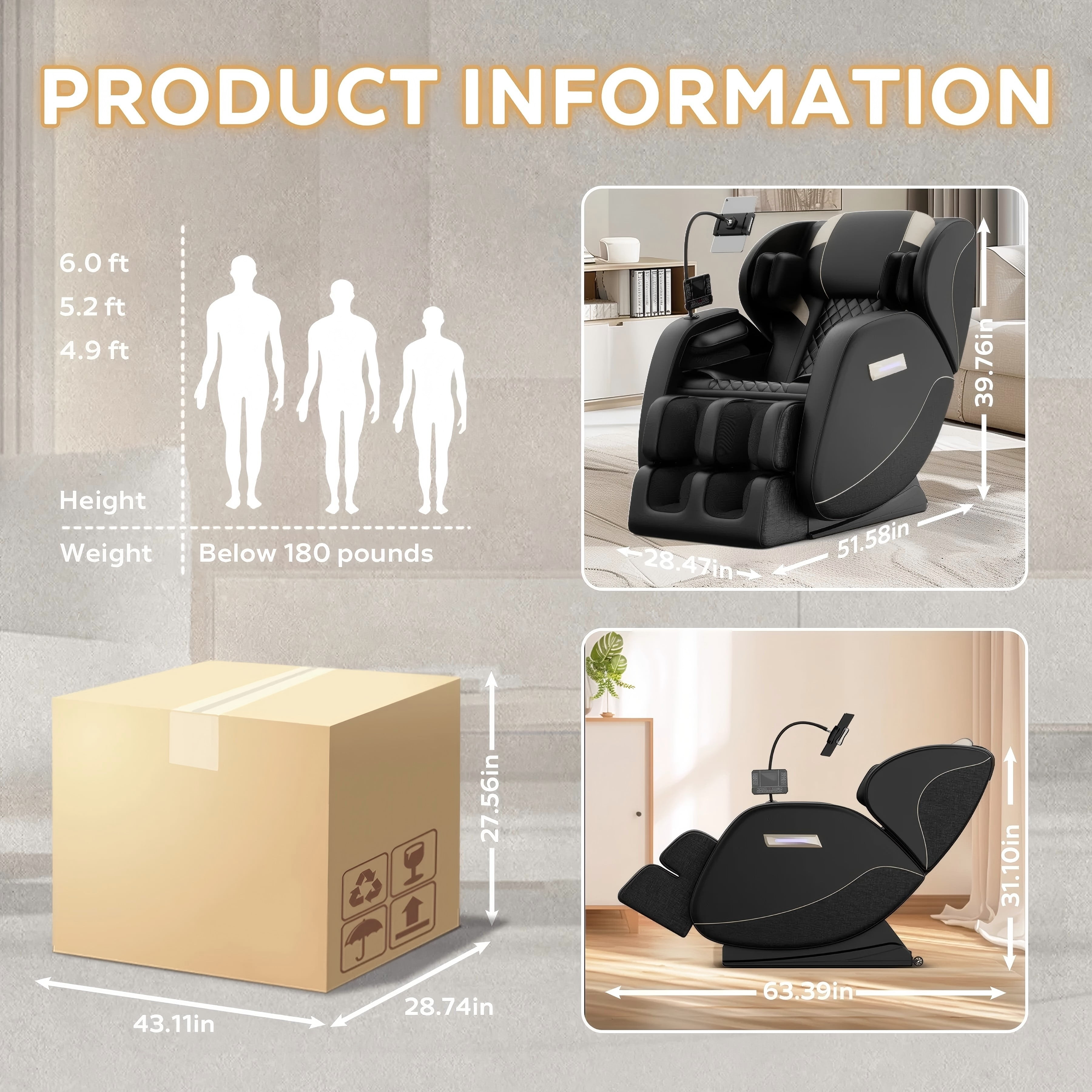 AENKYO Full Body Zero Gravity Massage Chair with Heating, Airbags, Bluetooth Speaker, Foot Roller, and Touch Screen Control Black