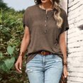thumbnail image 4 of Cathalem Chemise pour Femmes Coupe Ample Col Rond Manches Courtes Hauts Été Blouse Décontractée Y2K 2024 Tee Basique, Marron TG, 4 of 5