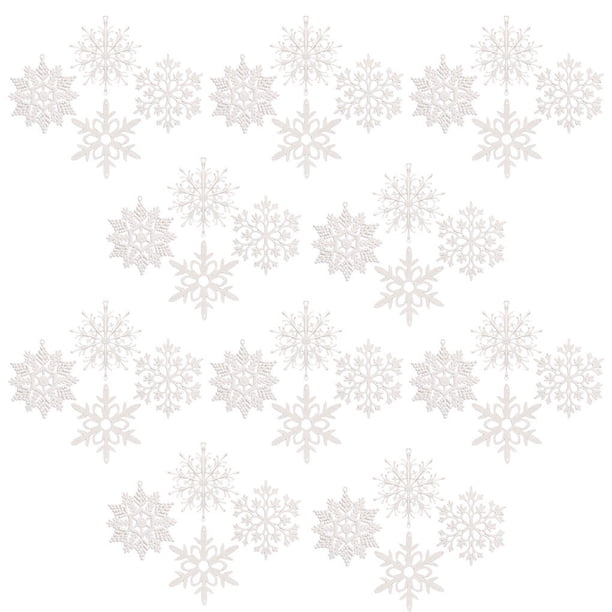 Monstrate 40 piezas de copos de nieve de Navidad para colgar en el hogar, decoración interior al aire libre, colgantes de puerta de plástico Kits de decoración para fiestas Blanco