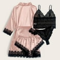 thumbnail image 2 of Levmjia Women's Short Sleeve Pajama Sets Nightshirts 4-Piece Women Garter Lingerie Set Robes Lace Bodysuit Deep-V Neck Underwear, 2 of 6