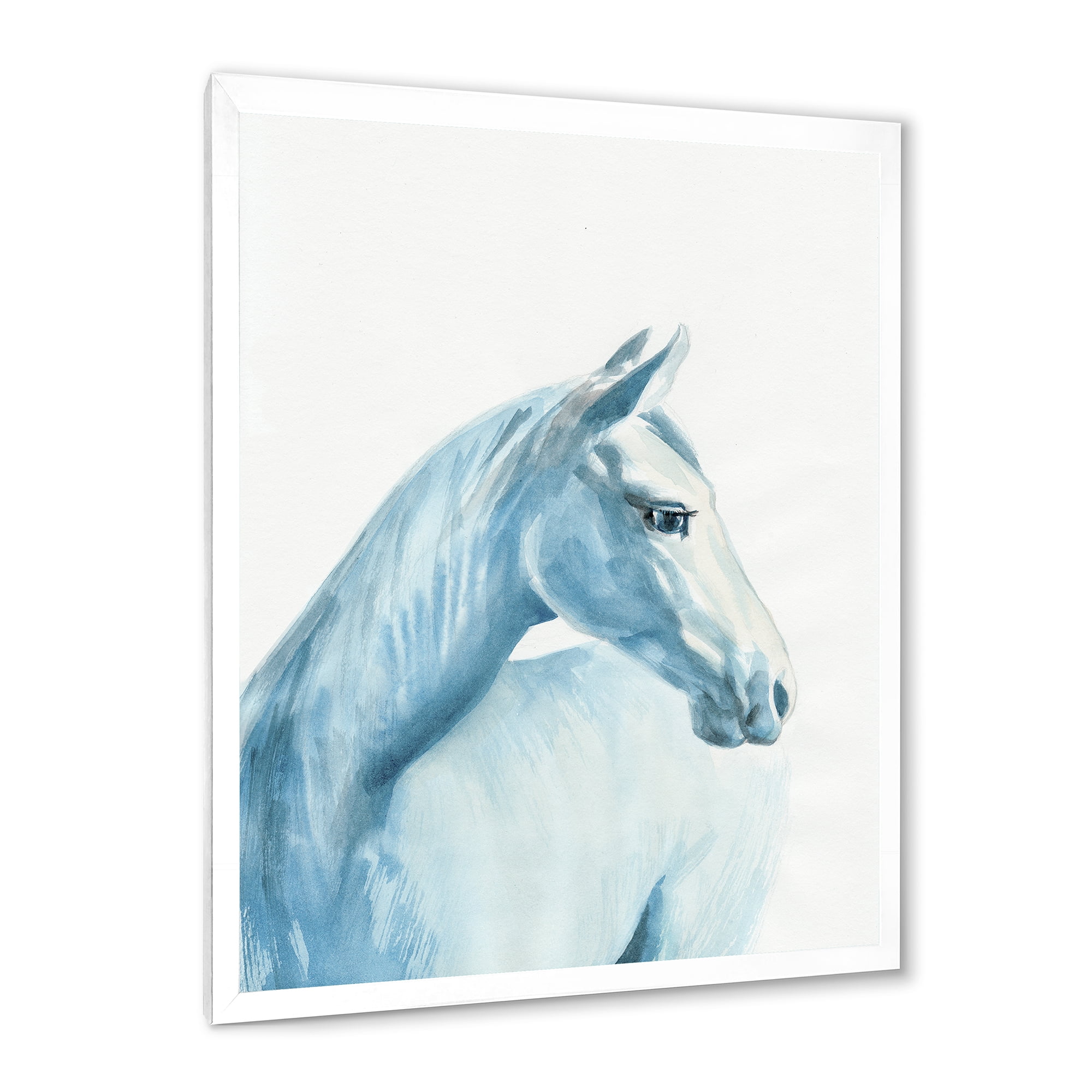 Designart 'Close Up Portrait Of A Light Blue Horse' Farmhouse Framed Art Print