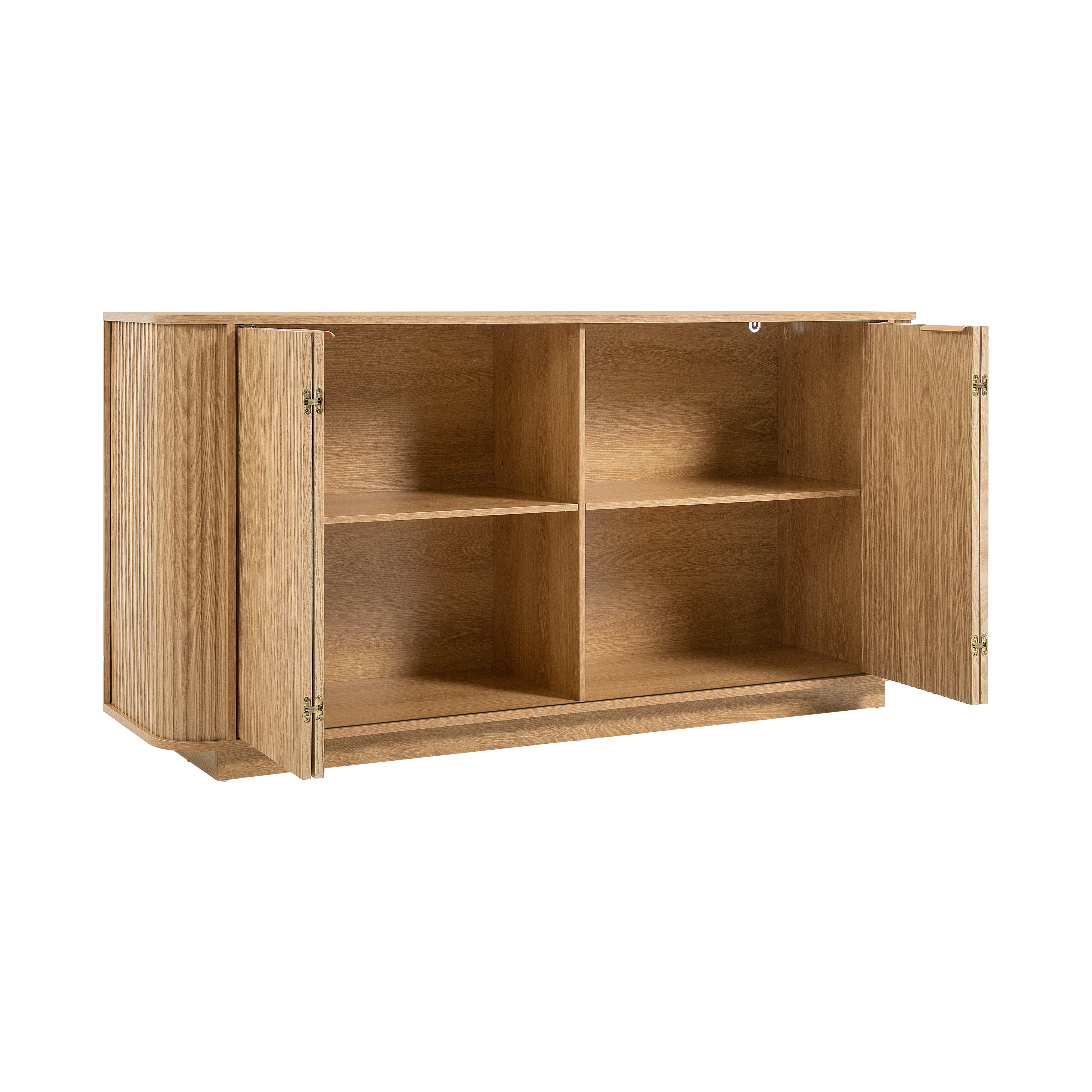 63" Wavy Storage Sideboard, Double-Door Buffet Cabinet with Adjustable Shelves, Suitable for Kitchen, Living Room, Hallway, Versatile Storage (Natural)