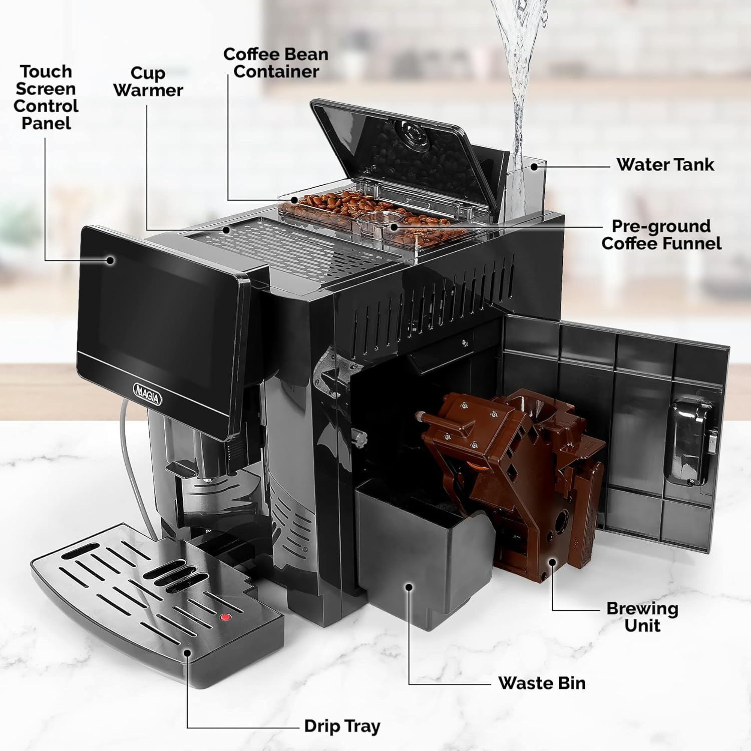 Magia Super Automatic Coffee Espresso Machine Espresso Coffee Maker 1800ml by Zulay Kitchen - Silver