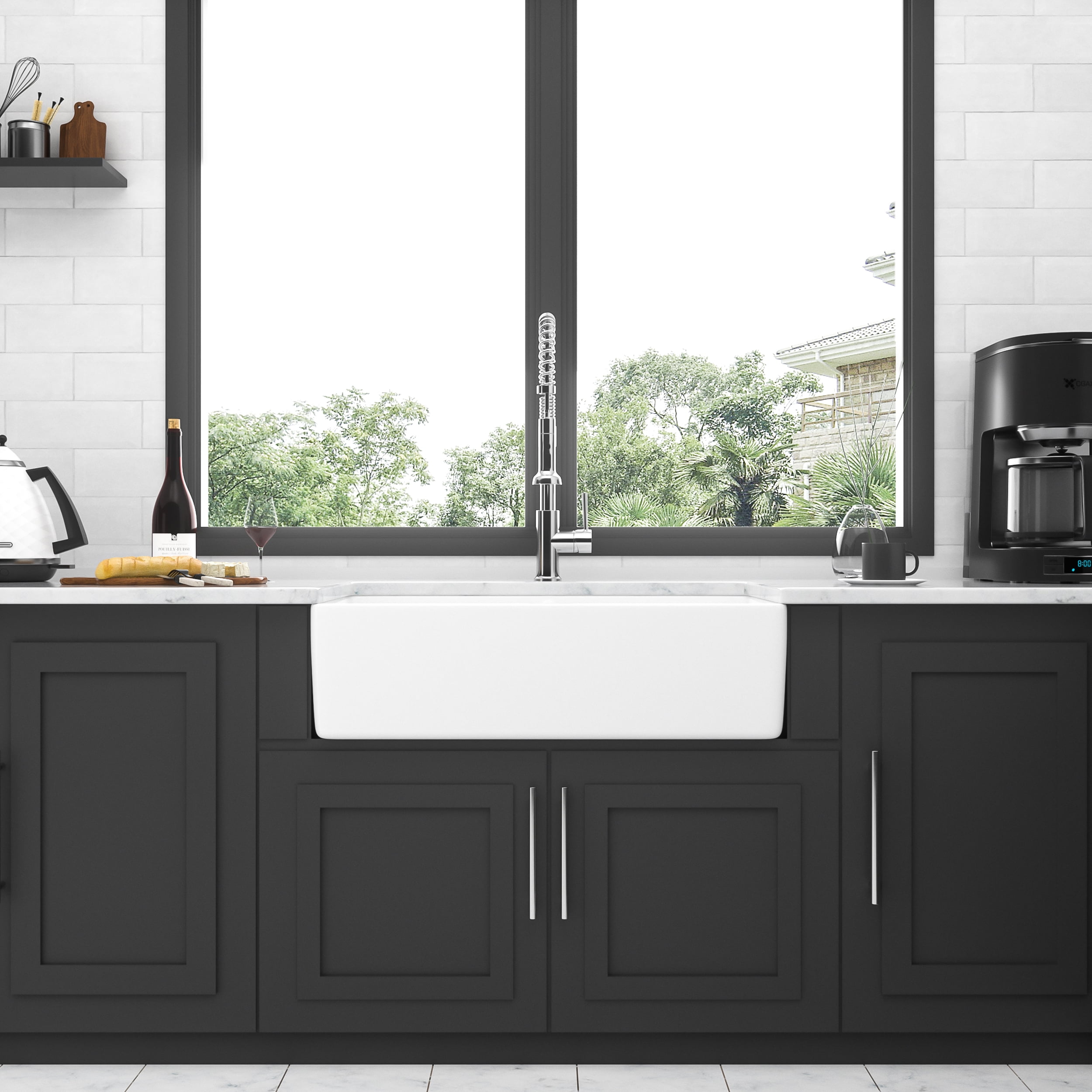 White Farmhouse Sink - 32 inches Ceramic Fireclay Double Bowl Farm Apron Front Kitchen Sink