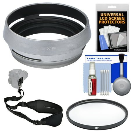 Fuji Sic Rings - Precision Design AR-X100 Adapter Ring & Hood for Fuji X100 / X100S / X100T / X100F Camera (49mm) with UV Filter + Strap + Cleaning Kit