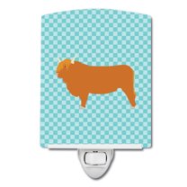 Caroline's Treasures BB7994CNL Highland Cow Blue Check Ceramic Night Light, 6x4x3", multicolor