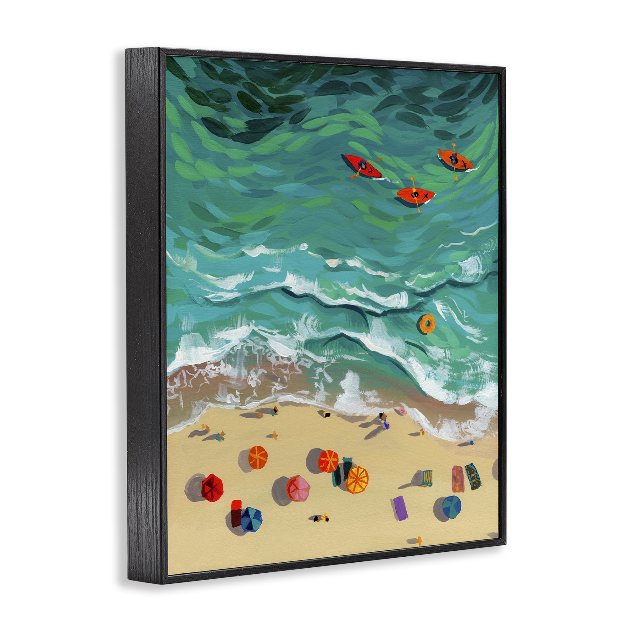 Stupell Industries Three Kayaks in Turquoise Waves Black Framed Giclee Art, design by Brook Page