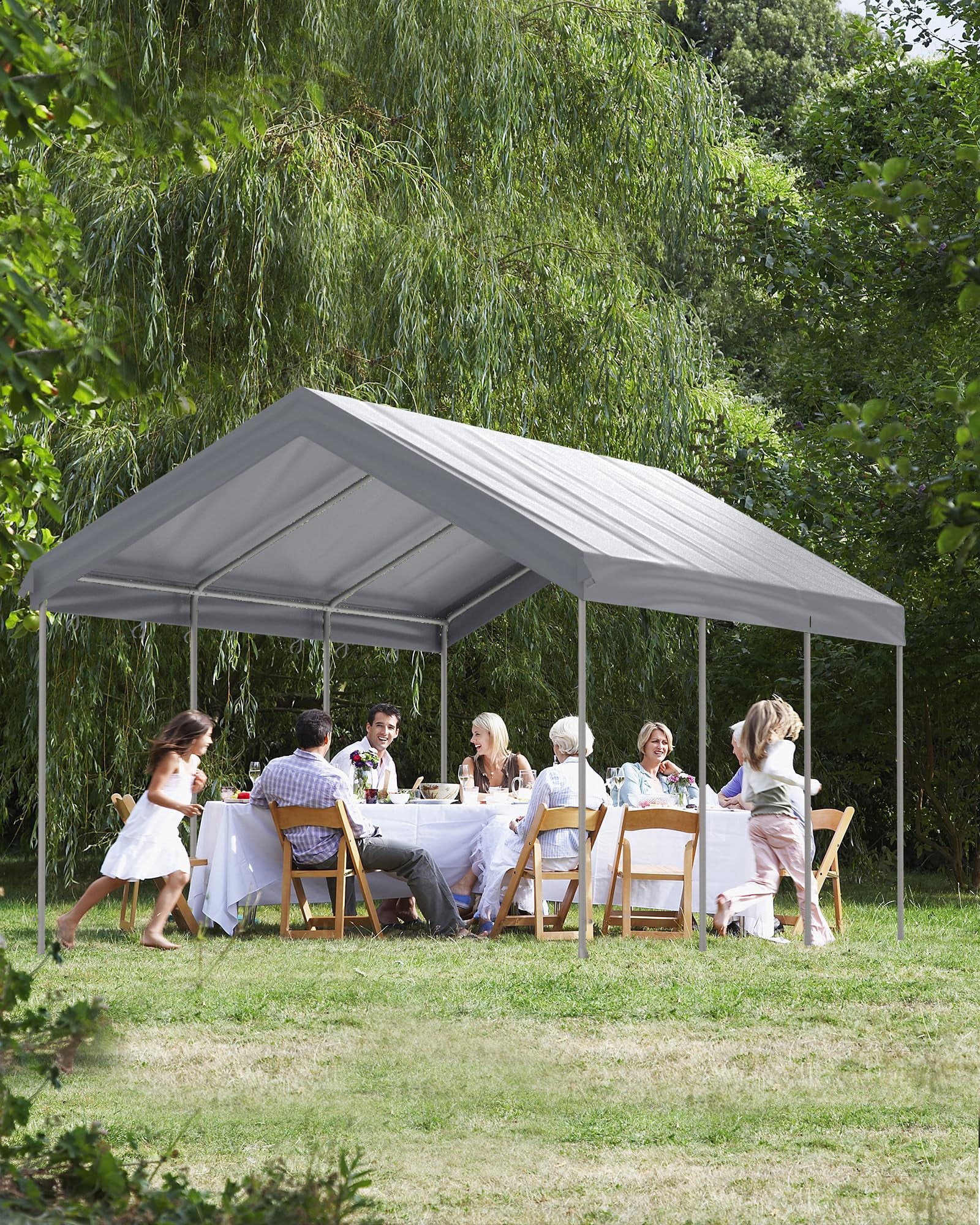 Riedhoff 10x20 ft Carport with 180g PE Tarp & Roll-up Doors for Sedans,Motos,ATVs and SUVs,Gray