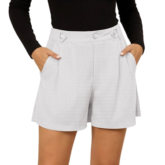 Women's Corduroy Summer Pleated Shorts, Loose Elastic High Waisted Business Work Shorts with Pockets