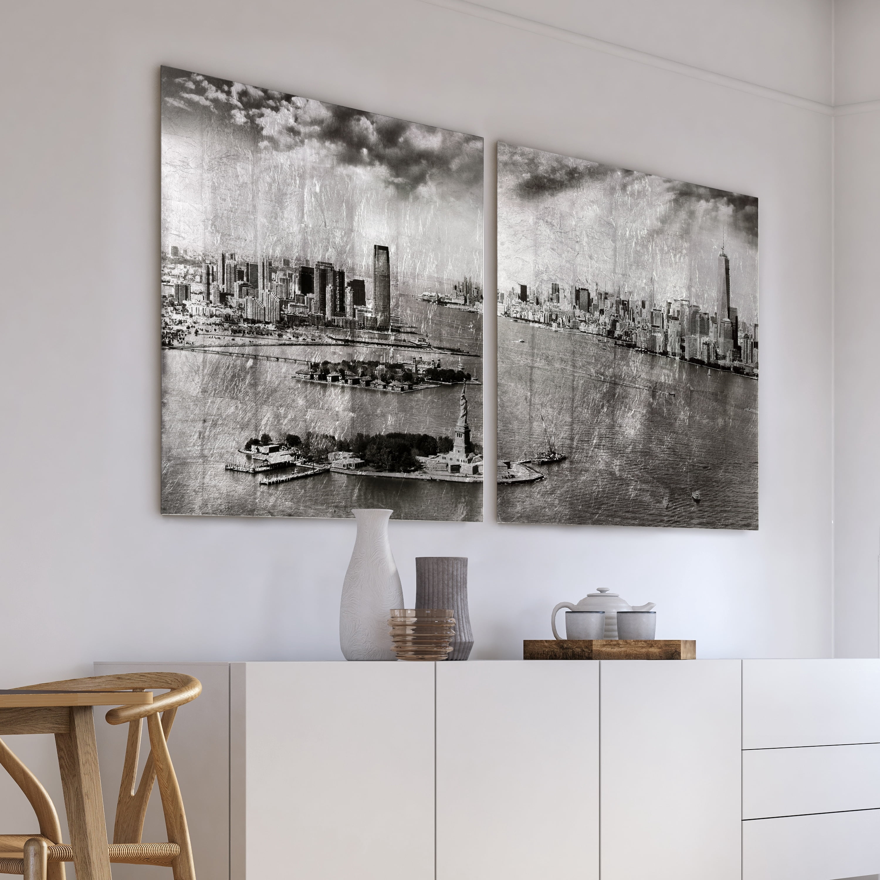 New York Skyline AB Reverse Printed Tempered Glass Wall Art with Silver Leaf