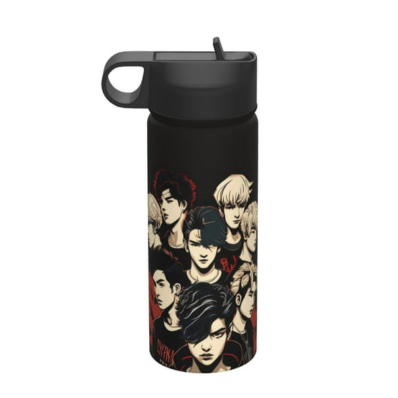 Stray Kids 18oz Insulated Sports Water Bottle, Stainless Steel Tumbler With Straw Cap