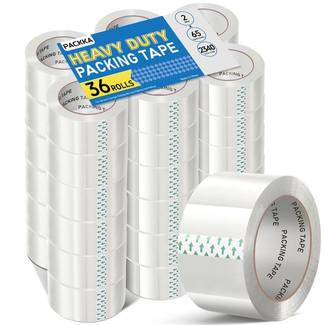 Cinta de embalaje PACKKA transparente, 36 rollos, resistente, 65 m x 5 cm