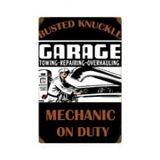 Busted Knuckle BUST008 12 x 18 in. Mechanic On Duty Vintage Metal Sign