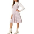 thumbnail image 4 of Vestido de tweed sin mangas de INSPIRE CHIC para mujeres, escote cuadrado, pinafore en línea A, L Rosa, 4 of 6