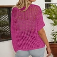 thumbnail image 5 of Crochet Coverups for Women Summer Cap Sleeve Hollow Out Casual Cruise Beach Vacation Tops Knit Pullover Sweater Hot Pink M, 5 of 7