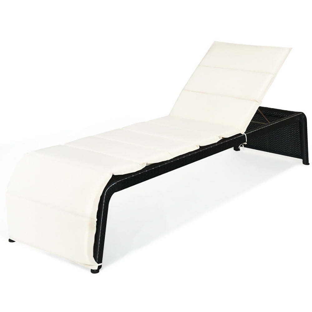 Aimee Lii Patio Rattan Lounge Chair Back Adjustable Chaise Recliner with Cushioned, Patio Loungers, White Aimee Lii Patio Rattan Lounge Chair Back Adjustable Chaise Recliner with Cushioned, Patio Loungers, White