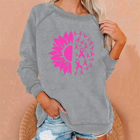 Jsaierl Breast Cancer Shirts Women Pink Ribbon Graphic Sweatshirts Funny Long Sleeve Tops Dressy Casual Breast Cancer Survivor Gifts T-shirts