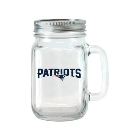 NFL 16 oz New England Patriots Glass Jar with Lid and Handle, 2pk