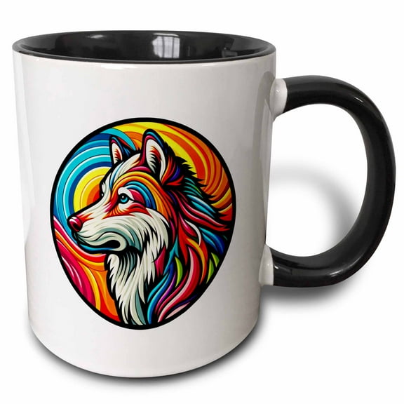3drose, Colorful Pop Art of a Wolf, 11oz Two-tone Black Mug