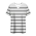 thumbnail image 4 of Lmnyox Plus Size Striped Tops Women's Oversized Cross V Neck Blouse Shirts Casual Short Sleeve Summer Tees, 4 of 6