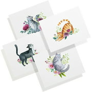 Twigs Paper - Cat Note Cards - Set of 12 Blank Assorted Cards (5.5 x 4.25 Inch) with 12 Envelopes - 100% EcoFriendly Stationery - Made In USA (4 Designs, 12 Cards Total)