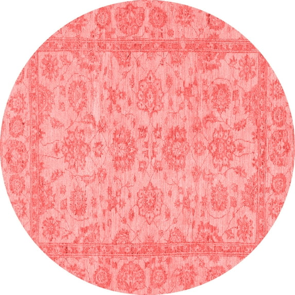Ahgly Company Machine Washable Indoor Round Oriental Red Traditional Area Rugs, 8' Round