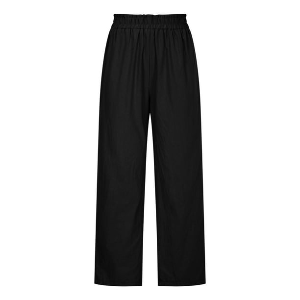 Pantalones largos de mujer, pantalones largos de pierna ancha informales a la moda de Color sólido divididos a media cintura sueltos sin cinturón elásticos Odeerbi ODB-2