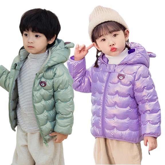 KYAIGUO 9M-6T Girls Boys Winter Cartoon Down Outwears with Hoodie for Baby Toddler Padded Thicken Jackets Infant Zip up Warm Bear Ears Fleece Coats