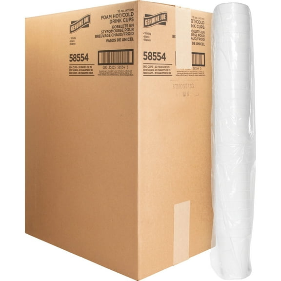 Genuine Joe Hot/cold Foam Cups - 16 Fl Oz - 20 / Carton - White - Foam - Hot Drink, Cold Drink