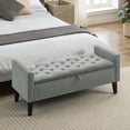thumbnail image 6 of Velvet Storage Bench, Upholstered Bed Bench with Storage, End of Bed Ottoman with Wooden Legs,Bedside Storage Bench for Bedroom, Living Room, or Entryway, Grey, 6 of 9