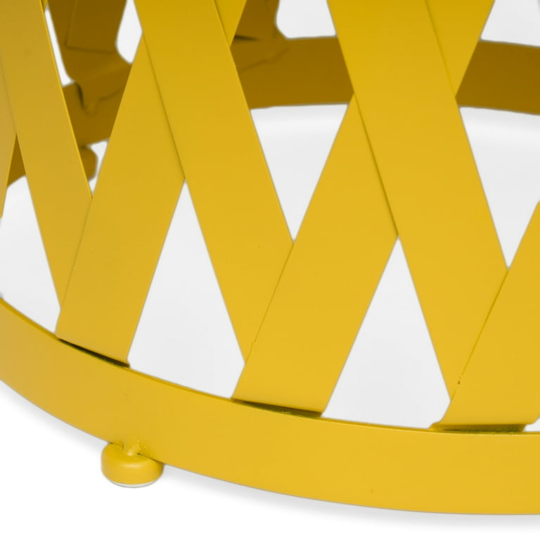 Aubriella Outdoor 14 Inch Diameter Iron Side Table, Matte Yellow Aubriella Outdoor 14 Inch Diameter Iron Side Table, Matte Yellow