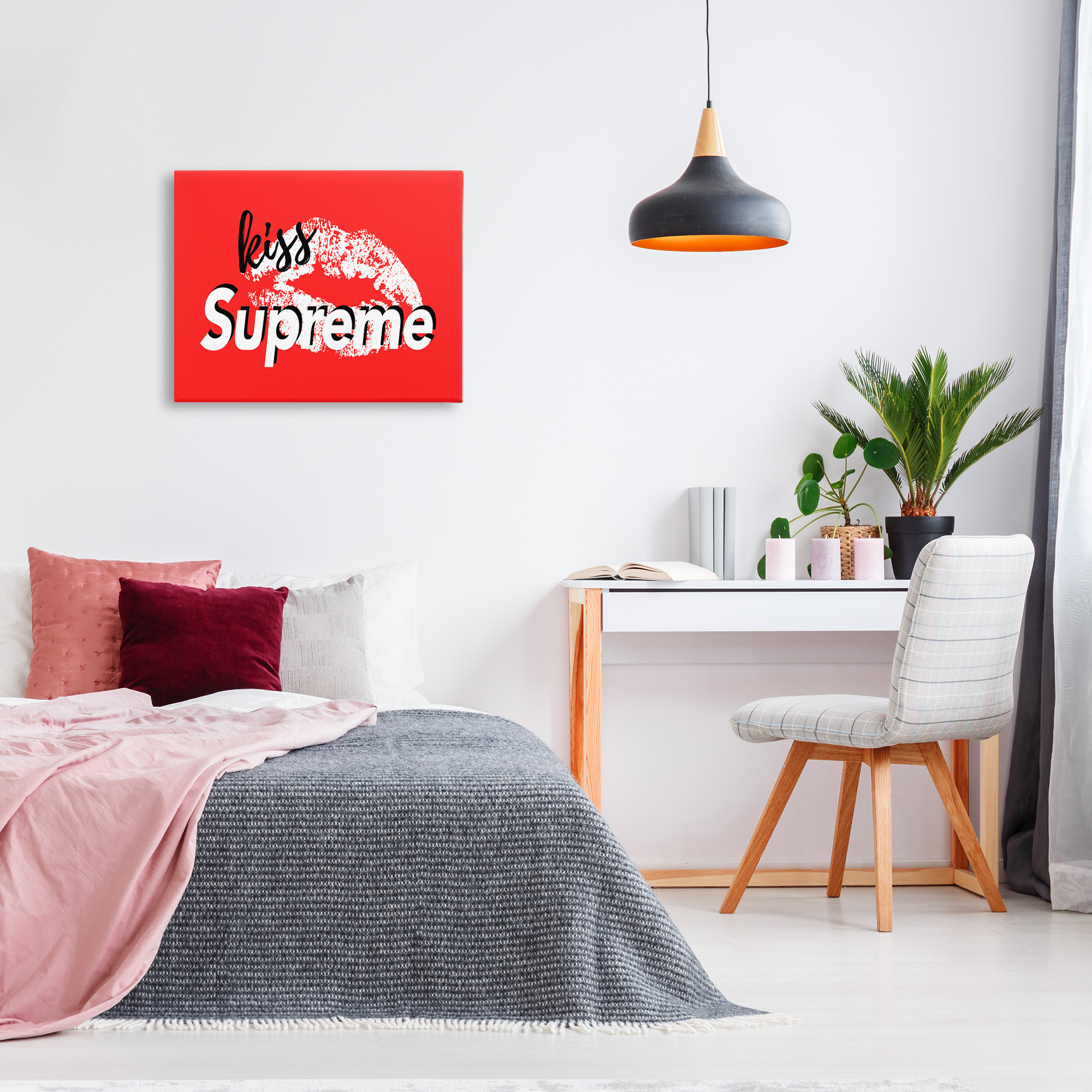 Stupell Industries Kiss Supreme on Red Beauty & Fashion Painting Gallery Wrapped Canvas Art Print Wall Art, 30 x 24
