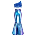 thumbnail image 3 of iiniim Metallic Sequins Jazz Dance Outfits for Girls 2pcs Ruffle Crop Top with Slit Flared Pants Prom Party Wear Royal Blue 14, 3 of 7