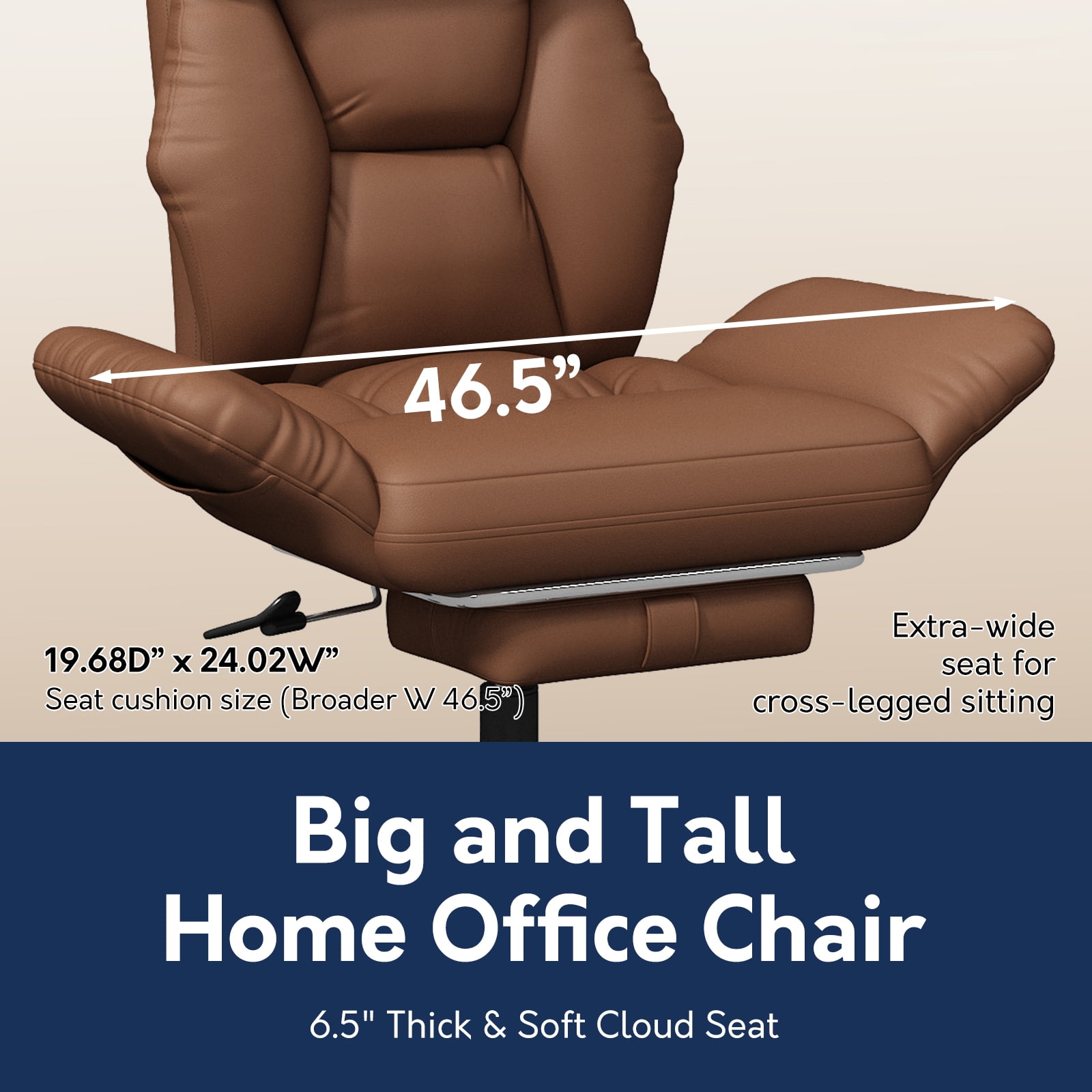 iooHug Criss Cross Office Chair, Big and Tall 500lbs High Back Faux Leather Desk Chair with Footrest, Wide Seat Cross-Legged Reclining Chair with Reversible Armrests and Lumbar Support, Brown