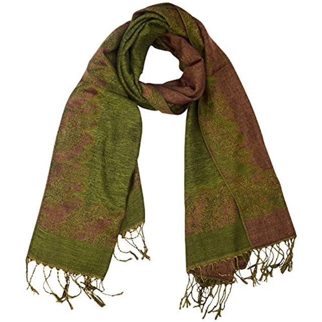 Peach Couture Châle Jacquard Réversible Ravissant pour Femmes Pashmina (Vert Armée/rouille)