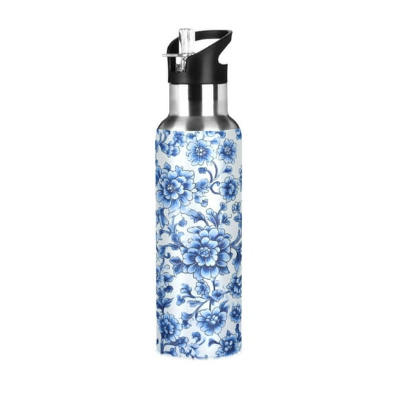 Blue and White Porcelain 600ml Double Walled Stainless Steel LeakProof Sports Bottle Thermo 8h