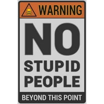 Bestylez Funny Metal Sign Room Sign Street Signs For Bedroom, Garage, Yard, Bar - Warning No Stupid People Beyond This Point 12 x 8 Inch (074)